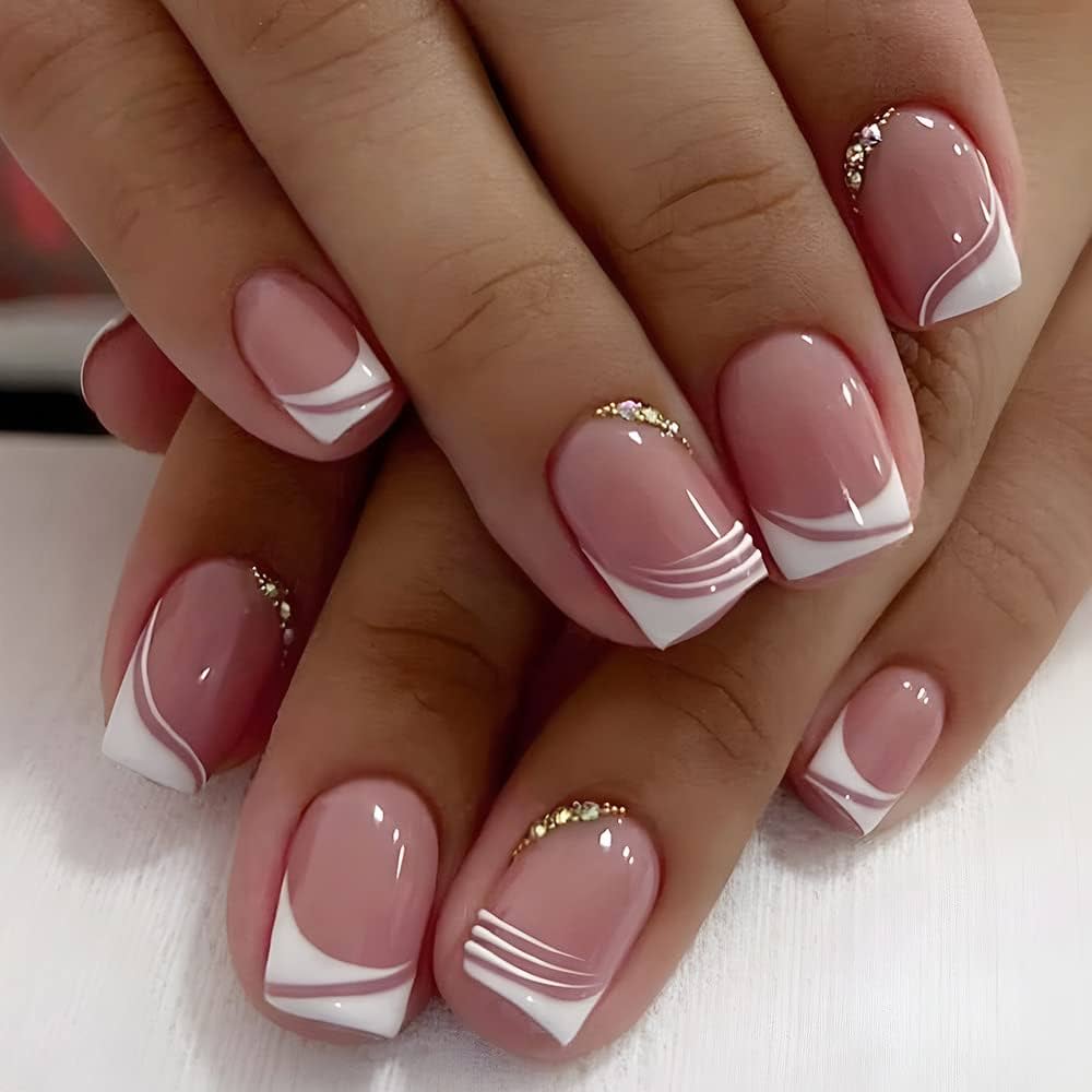 White Nails with Glitter