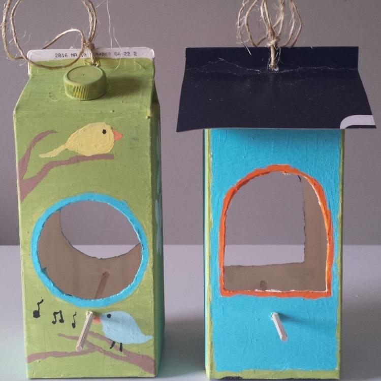 milk carton bird feeder