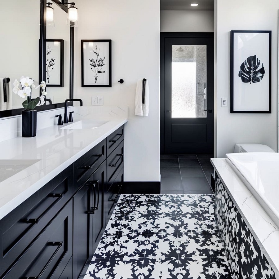 black white bathroom