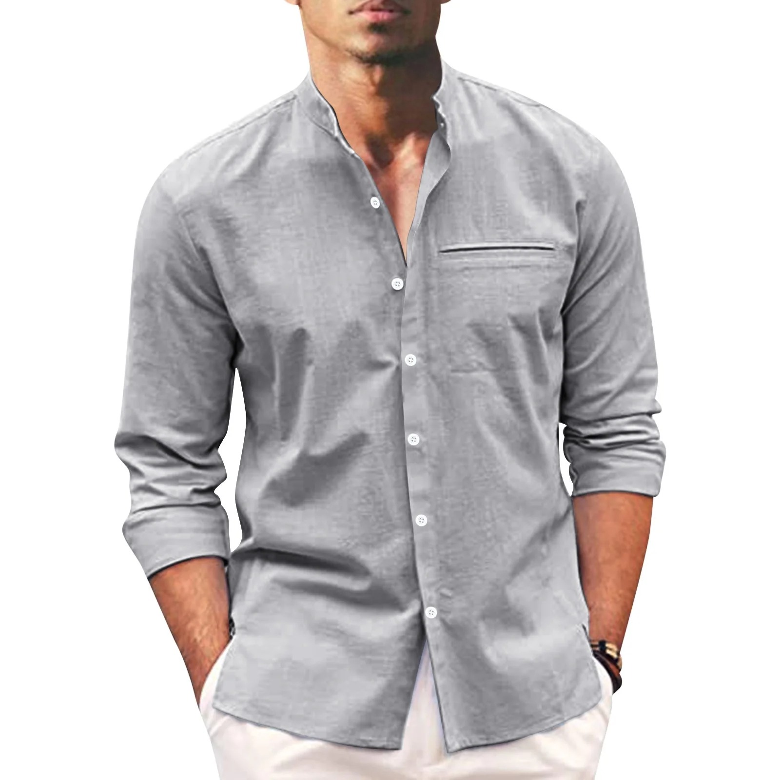 grey shirt with black suit