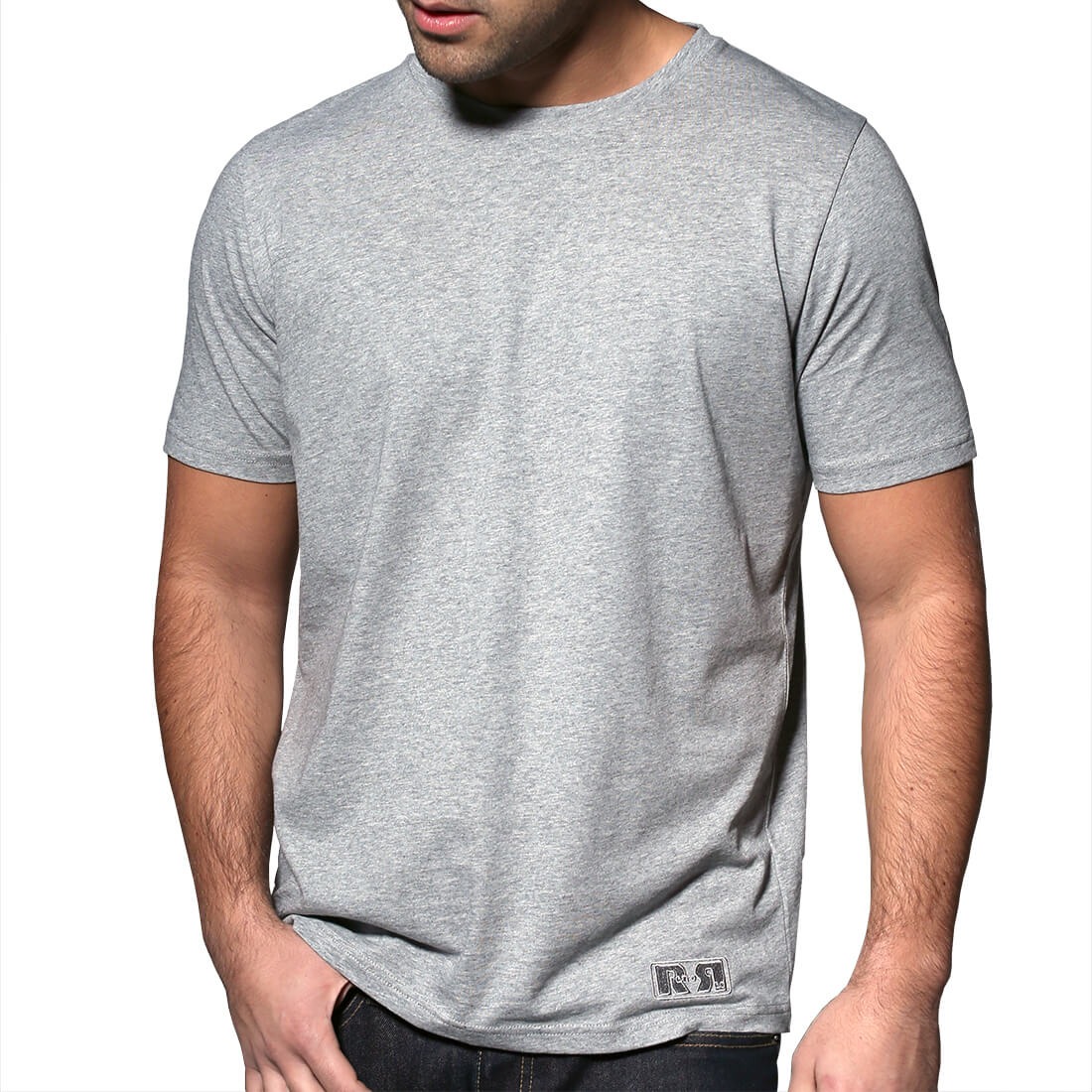 grey shirt with black suit