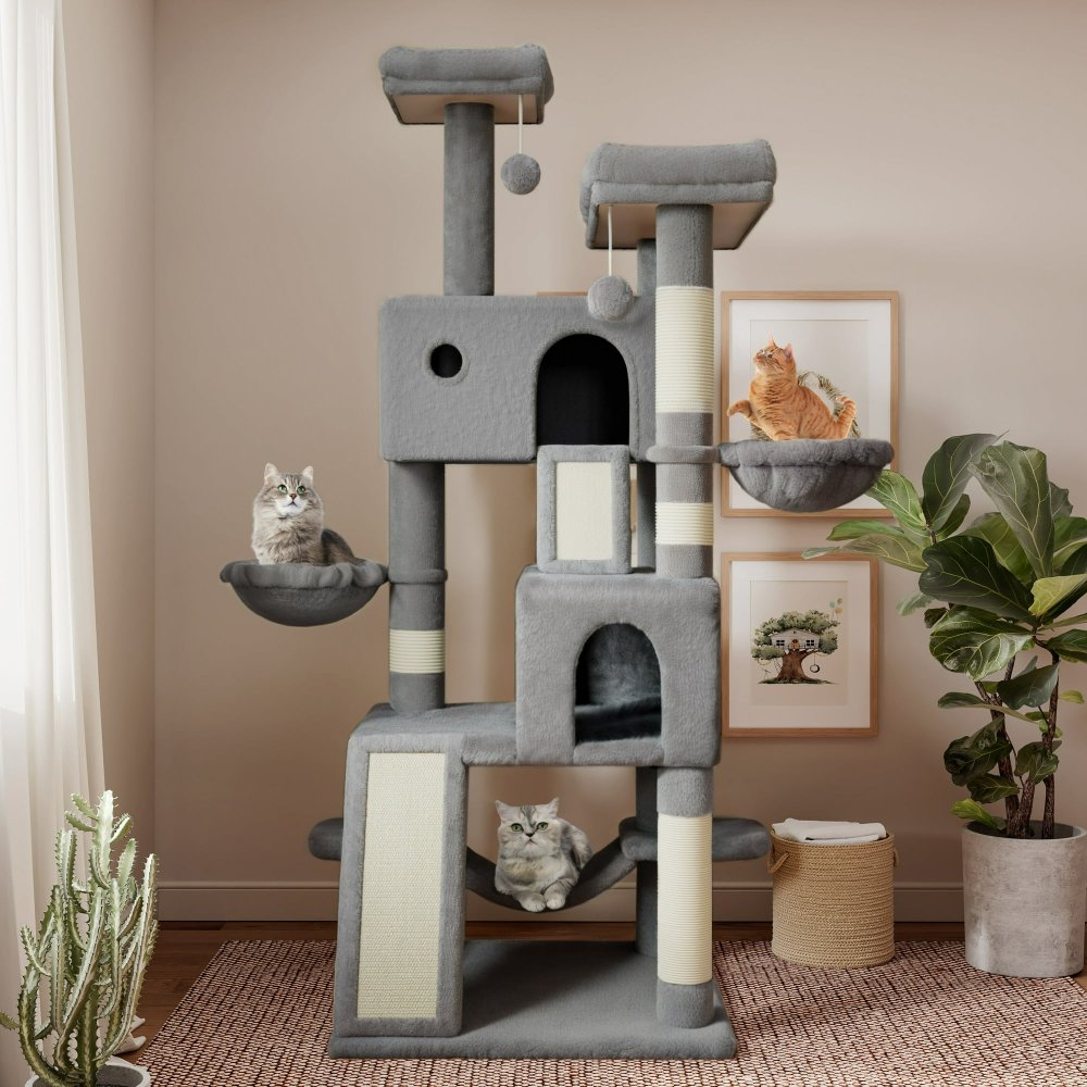 Grey Carpeted Cat Tree