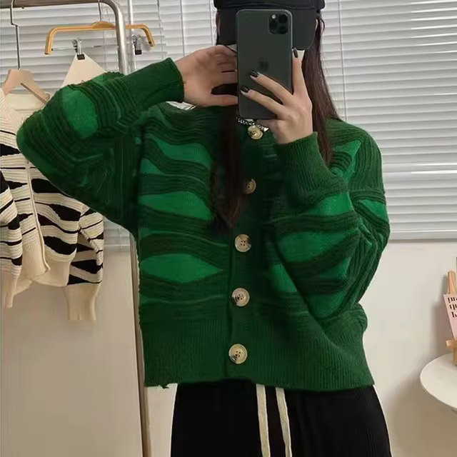 green cardigan sweater