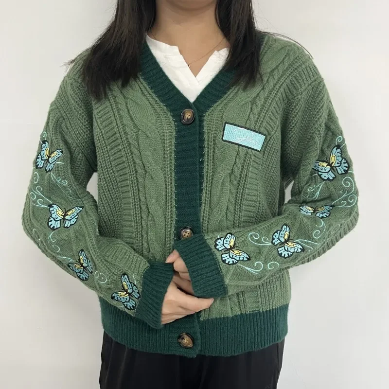 green cardigan sweater