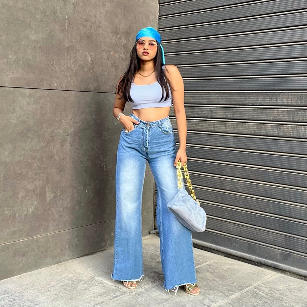 waist wide leg jeans