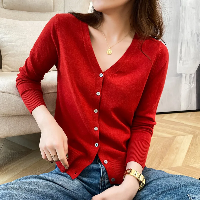 women's red cardigan sweater