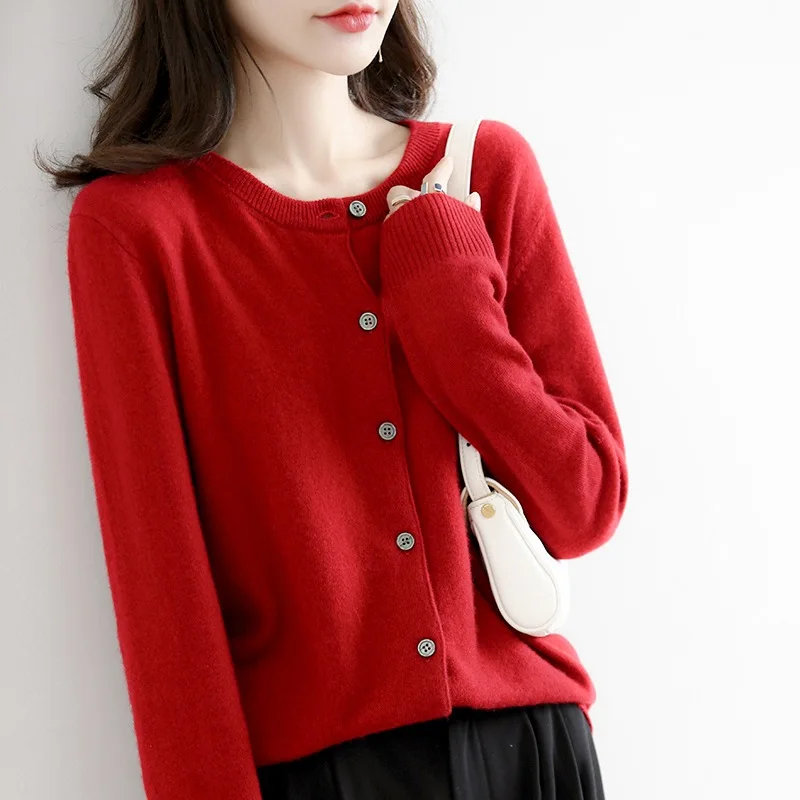 women's red cardigan sweater