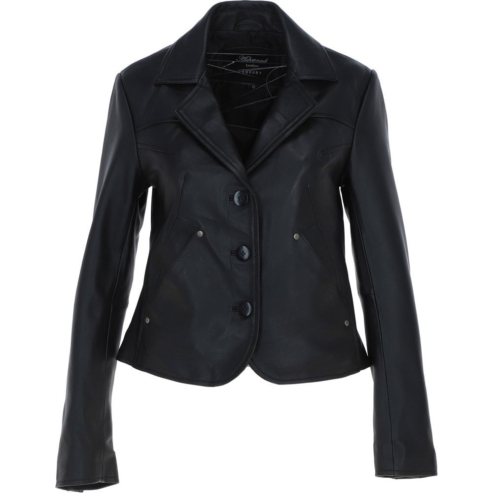 womens black leather blazer